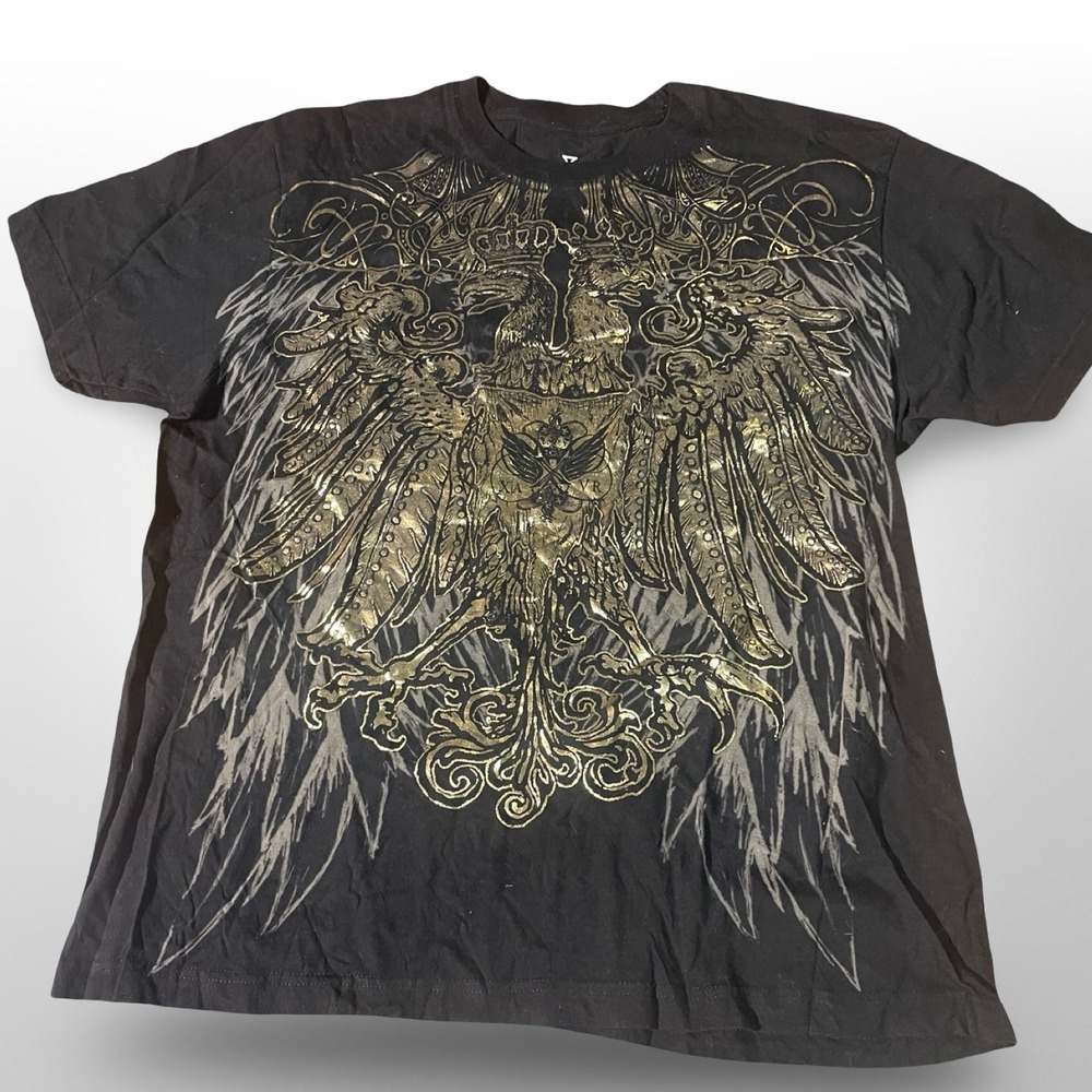 XAR‎ UNLIMITED Mens Black Eagle Graphic T Shirt Size Large Y2K , goth emo street